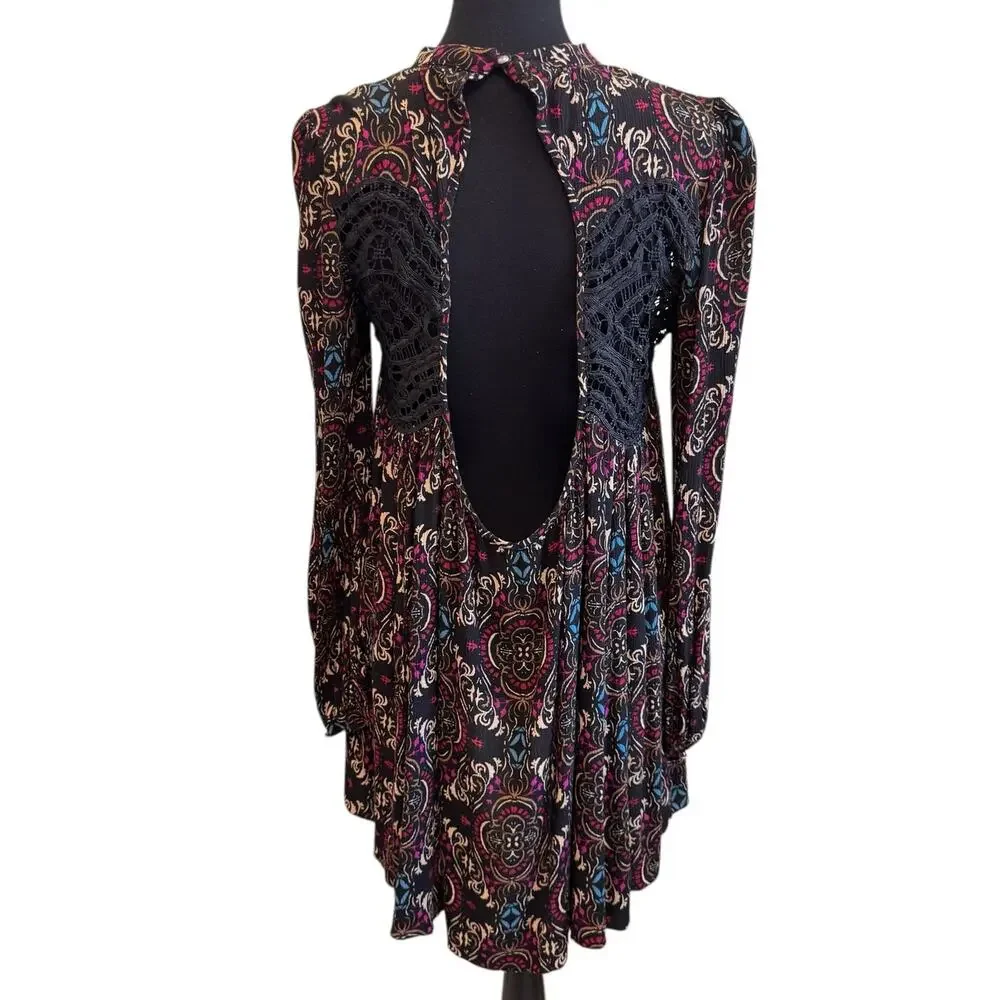 NEW FREE PEOPLE Black Paisley Print Tunic Dress Size S